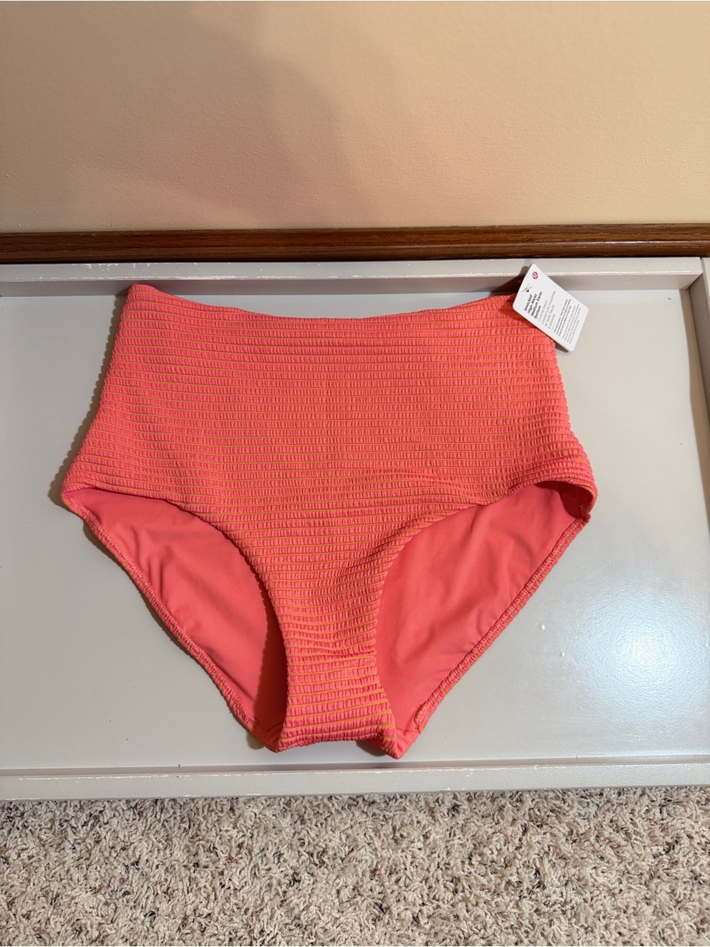 NWT Lululemon Size 8 Coral Smocked Swim Bottom *High Waist, Medium Bum Coverage